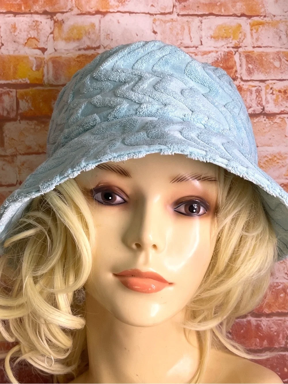 Light Blue Textured Terrycloth Bucket Hat